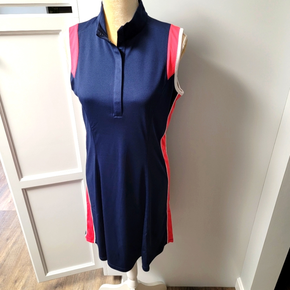 CALLAWAY Golf Dress Sleeveless Polo NWT Womens Size Medium Navy Coral Retail $85